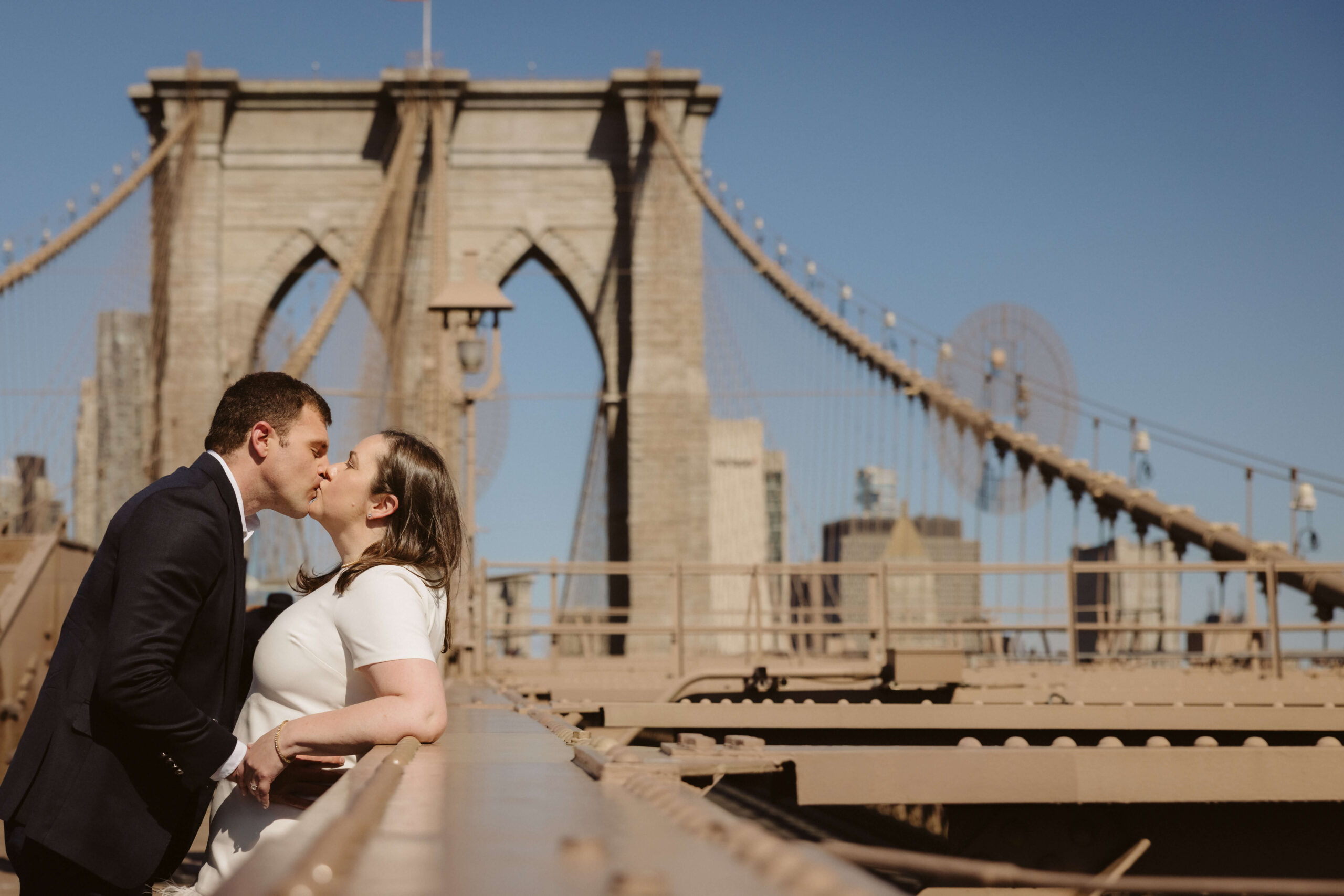 Engagement session on Brooklyn Bridge in DUMBO, NYC. Photo by OkCrowe Photography. 