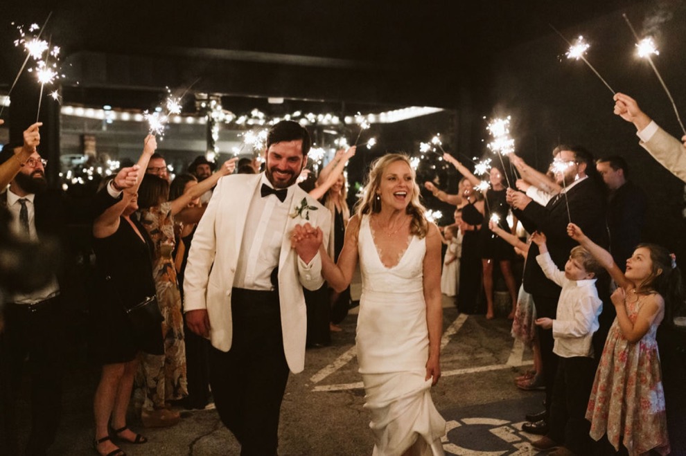 bride and groom sparkler exit at wedding