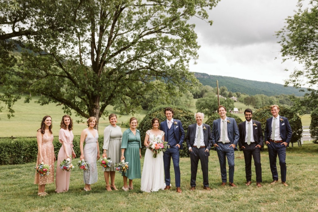 Bridal party portraits at southern farm wedding