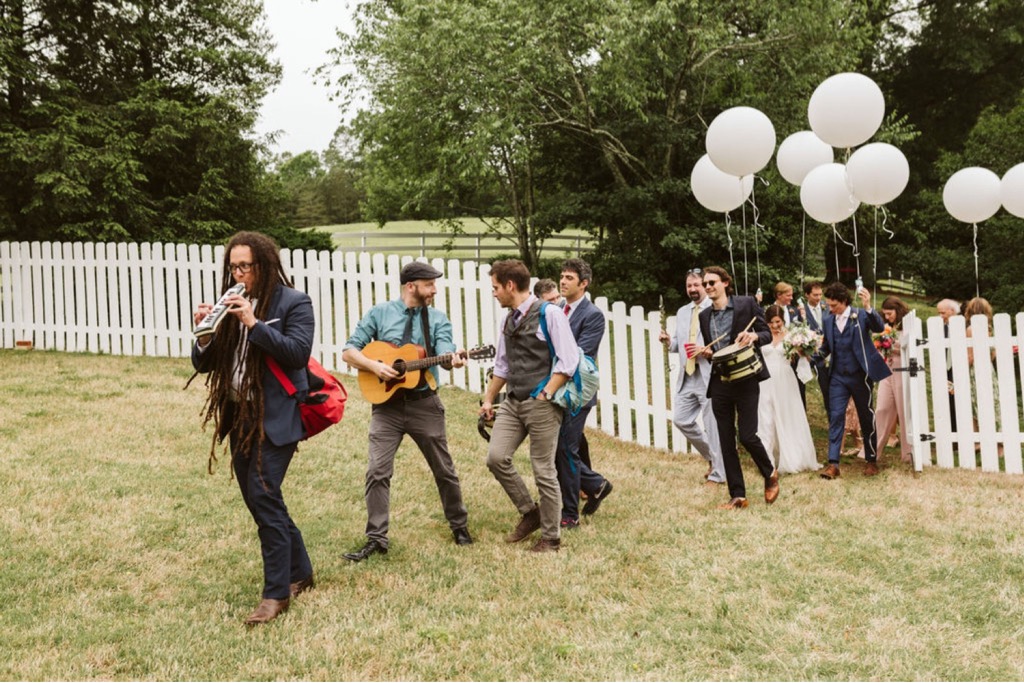 Balloon parade to wedding reception