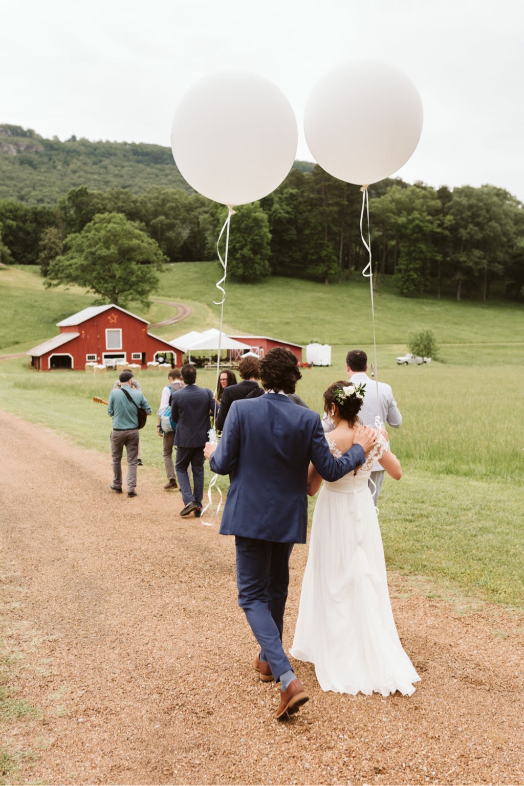 Balloon parade to wedding reception