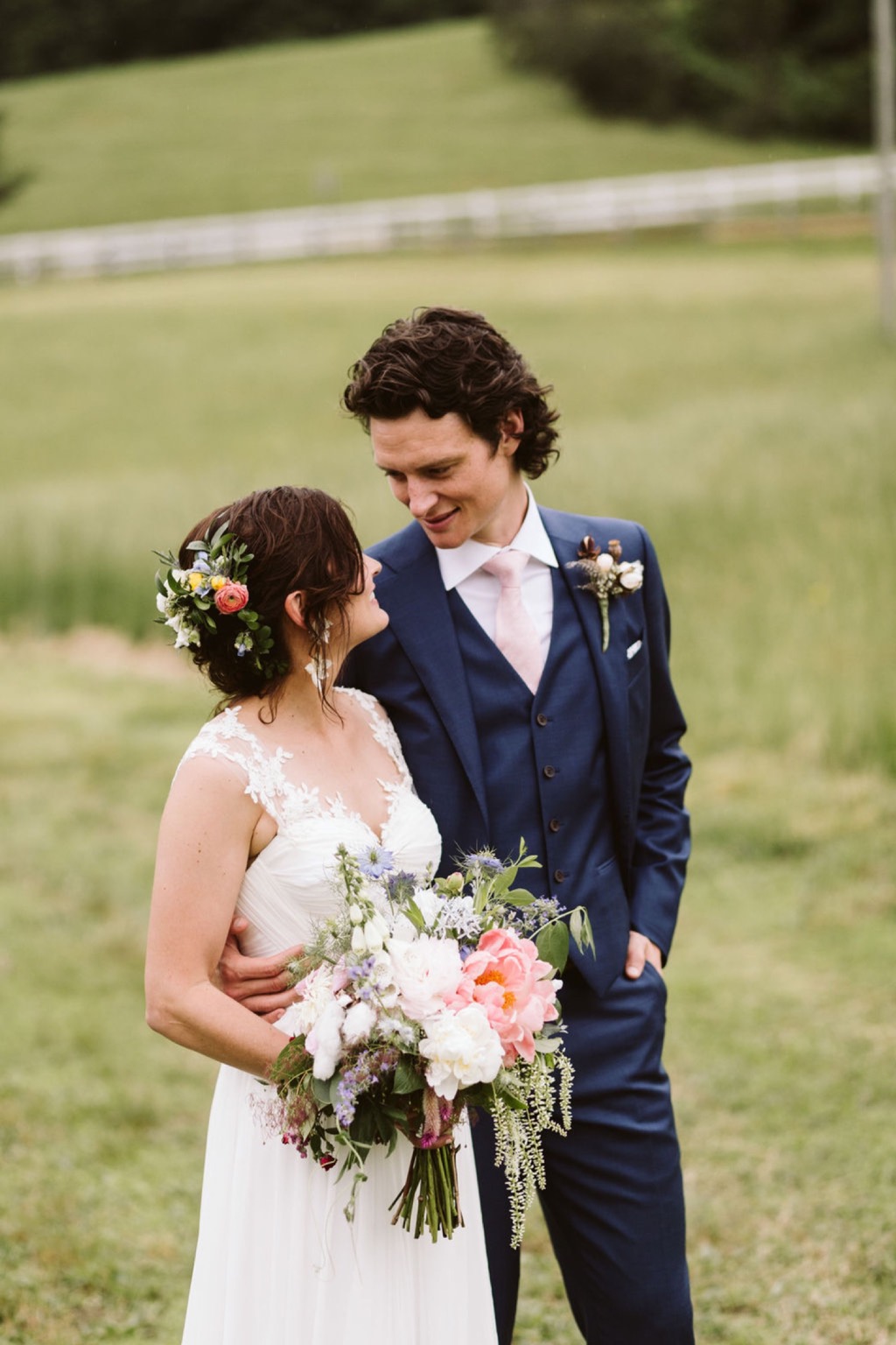 bride and groom sunset field portraits