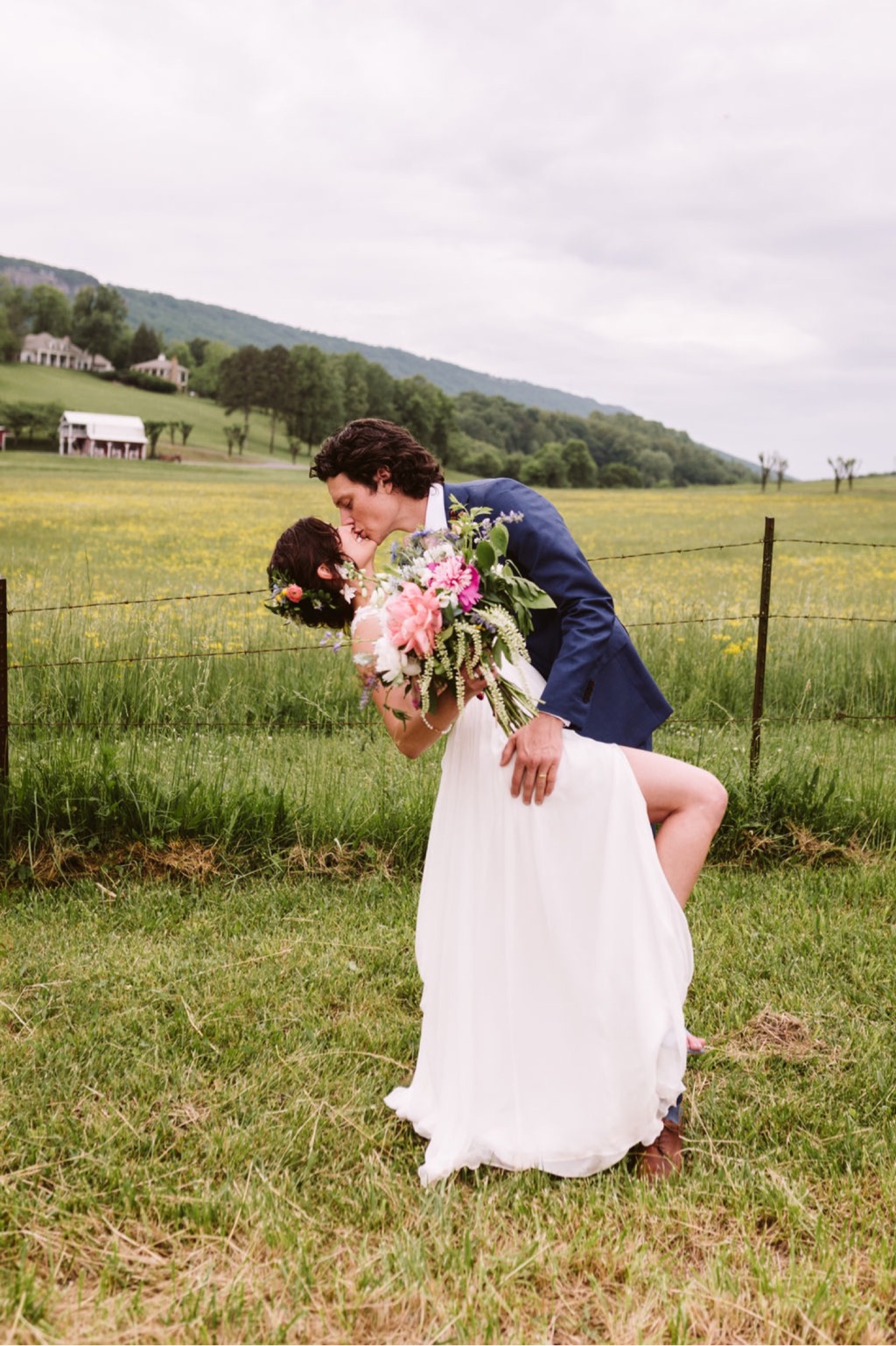 bride and groom sunset field portraits