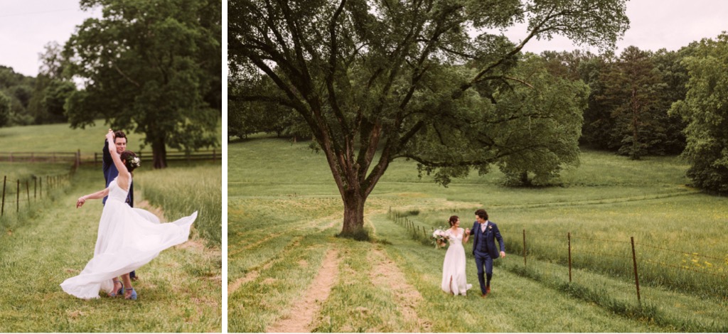 bride and groom sunset field portraits