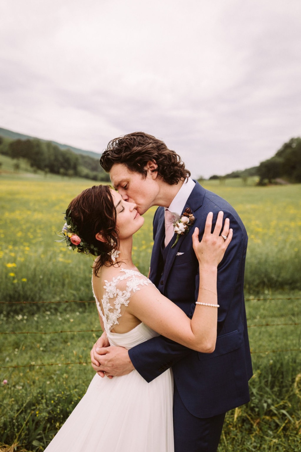 bride and groom sunset field portraits