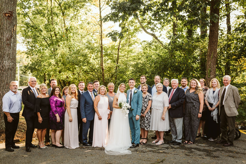 Bride and groom with family after Lookout Mountain wedding ceremony in Chattanooga, Tennessee