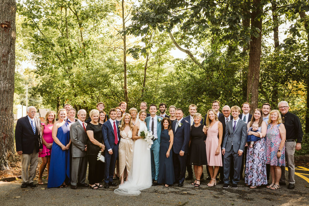 Bride and groom with family after Lookout Mountain wedding ceremony in Chattanooga, Tennessee