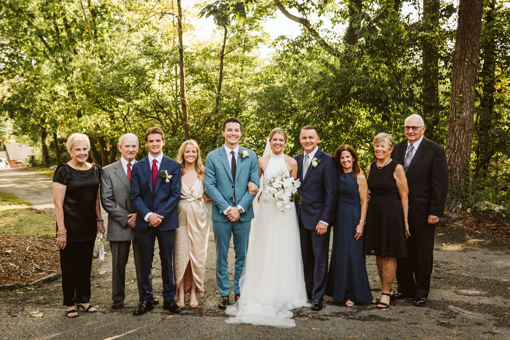 Bride and groom with family after Lookout Mountain wedding ceremony in Chattanooga, Tennessee