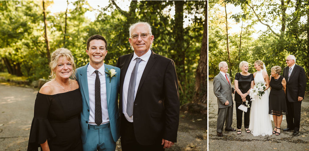 Bride laughs with grandparents after Lookout Mountain wedding ceremony in Chattanooga, Tennessee
