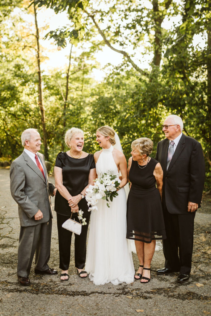 Bride laughs with grandparents after Lookout Mountain wedding ceremony in Chattanooga, Tennessee