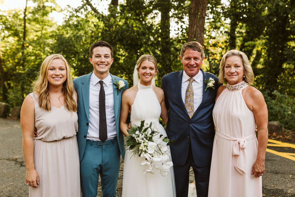 Bride and groom with family after Lookout Mountain wedding ceremony in Chattanooga, Tennessee