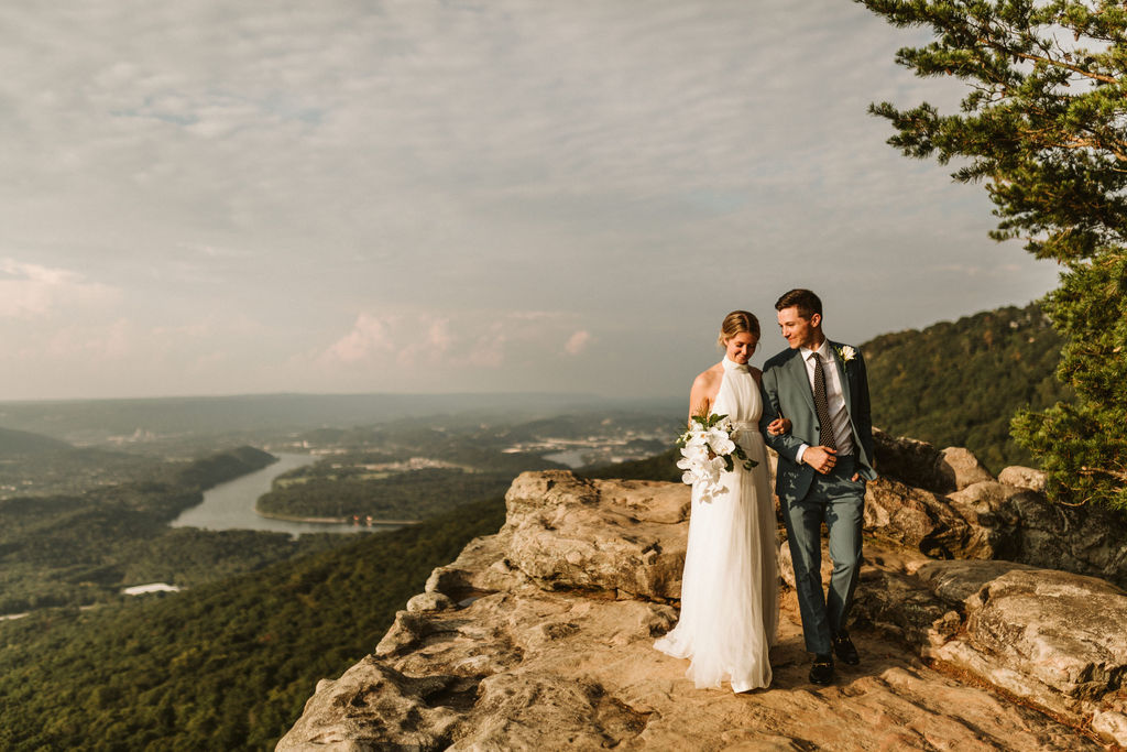 Bride and groom at Sunset Rock overlooking Chattanooga, Tennessee