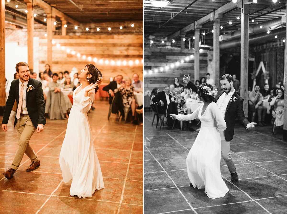 Bride and groom dance during their wedding reception