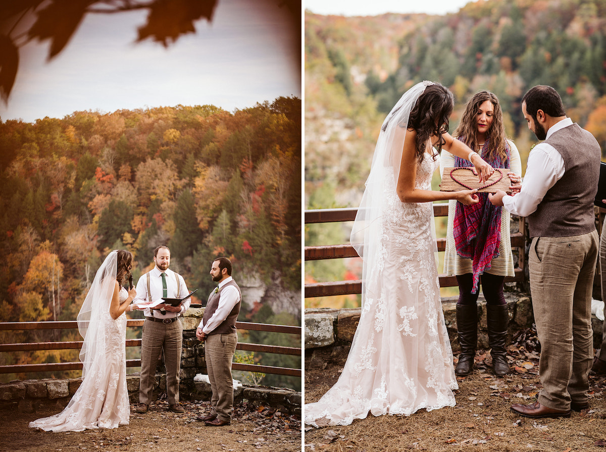 bride and groom exchange vows at Fall Creek Falls overlook