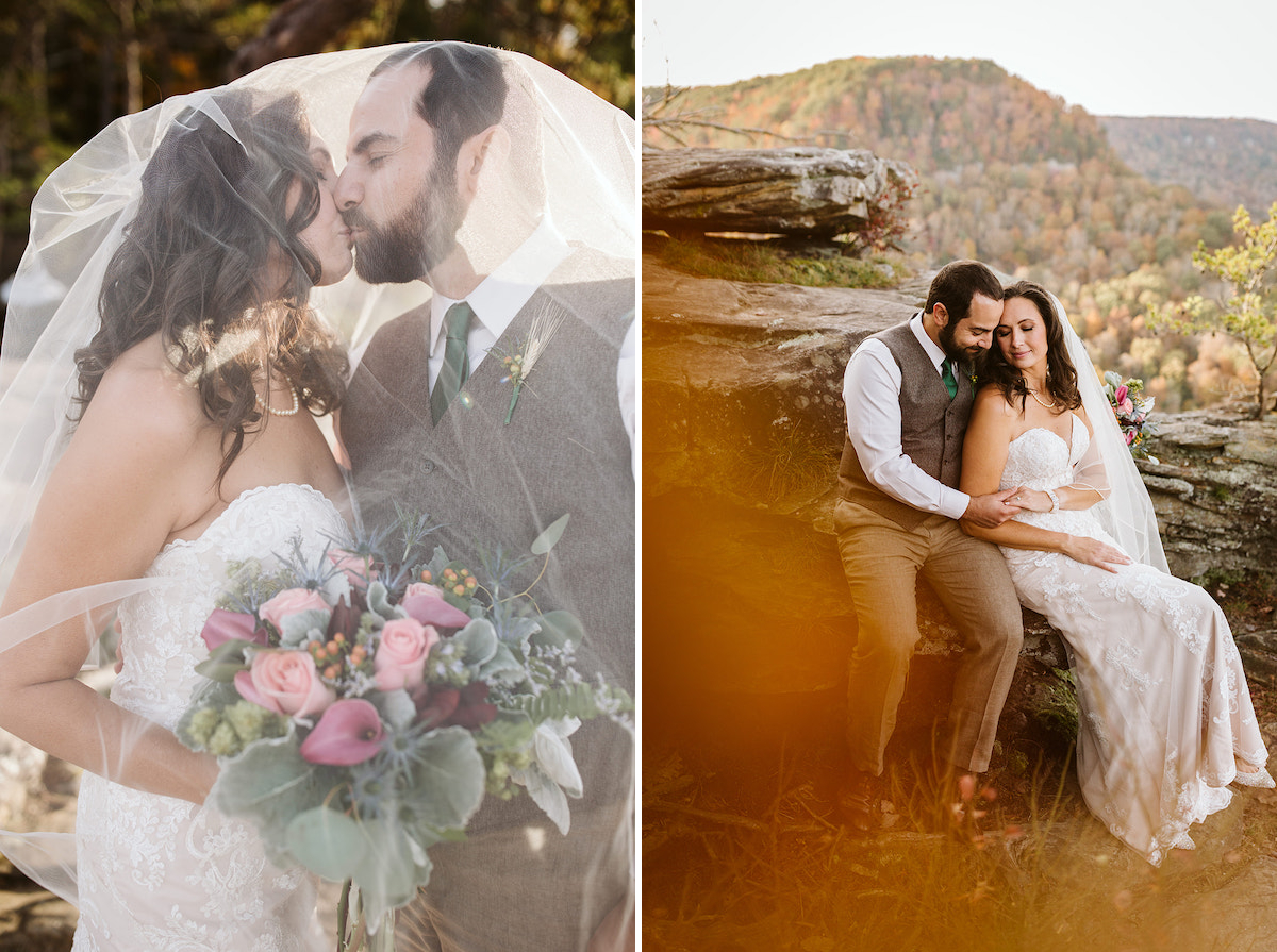 groom and bride kiss under her veil