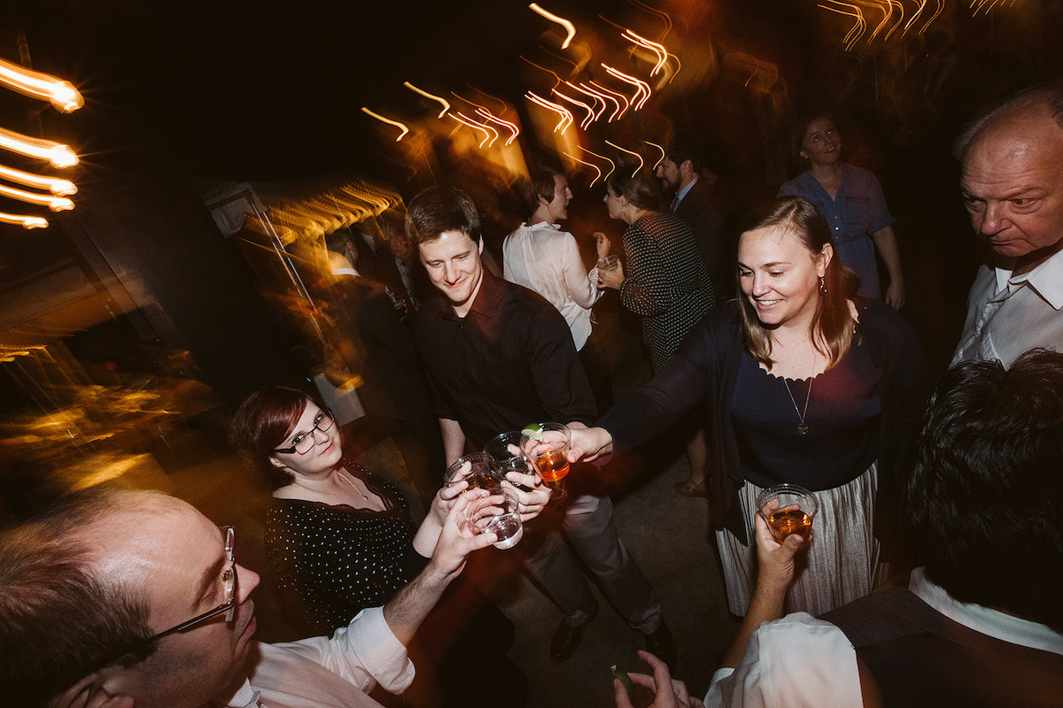 guests toast at wedding reception