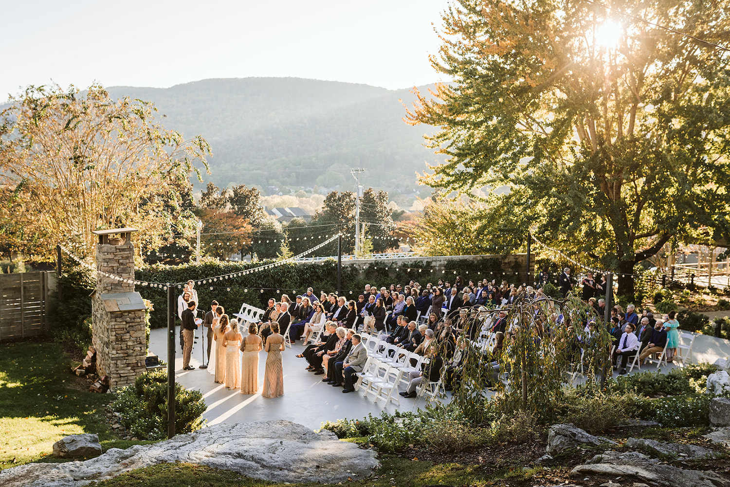 Chattanooga wedding photographer favorite overlooking wedding ceremony and views of Lookout Mountain and valley