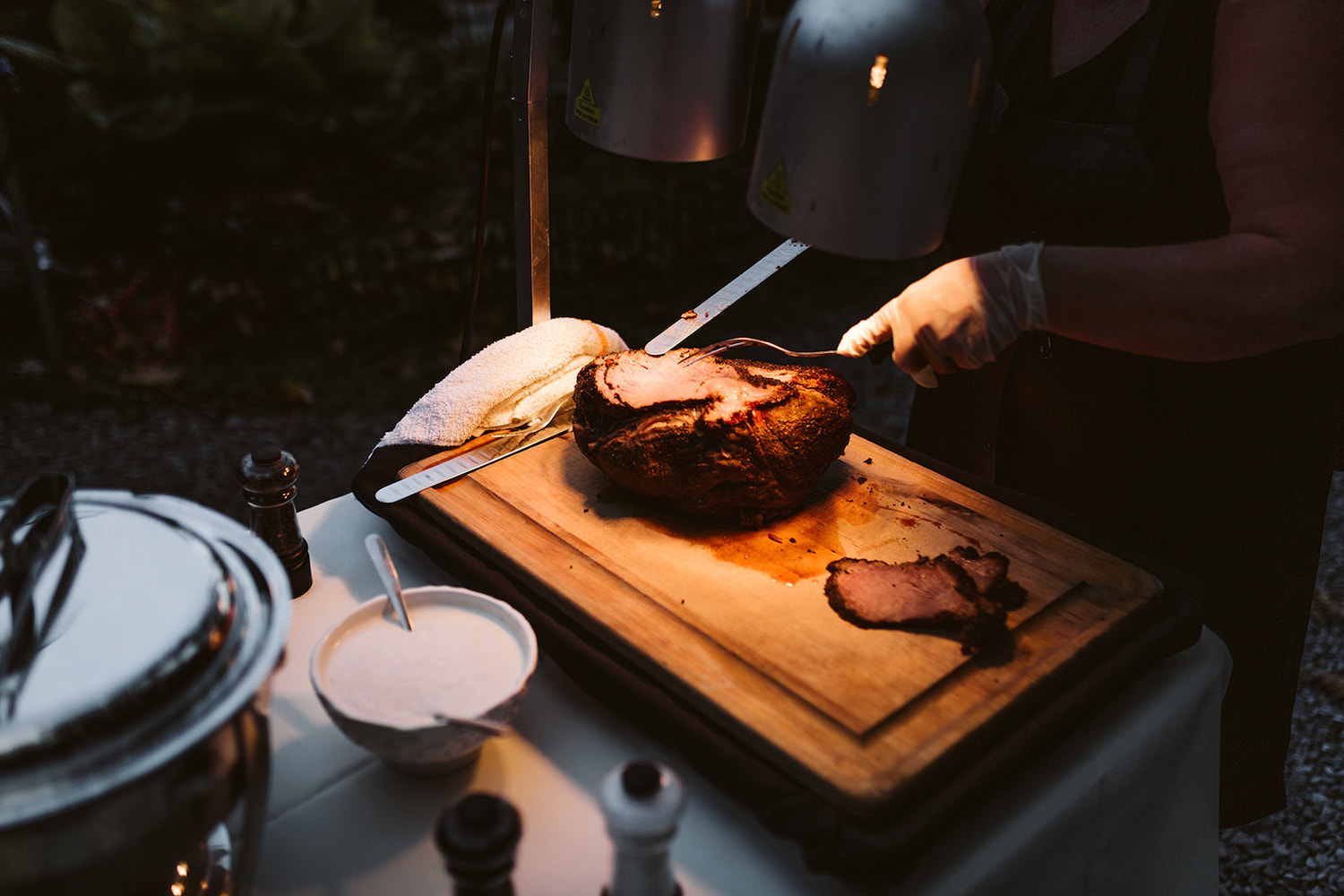 fresh roast being cut at carving station