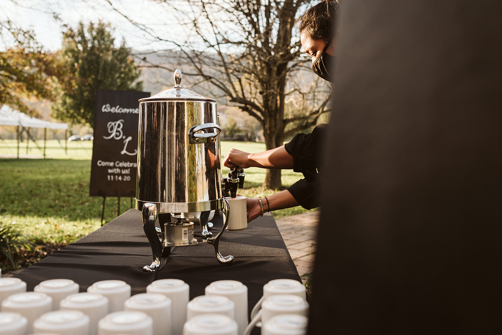 Close up of the coffee dispenser for the wedding guests