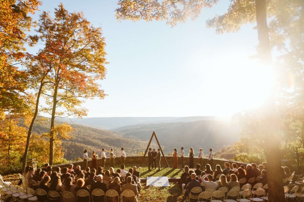 Autumn sunset ceremony at Myers Point. Photo by OkCrowe Photography.