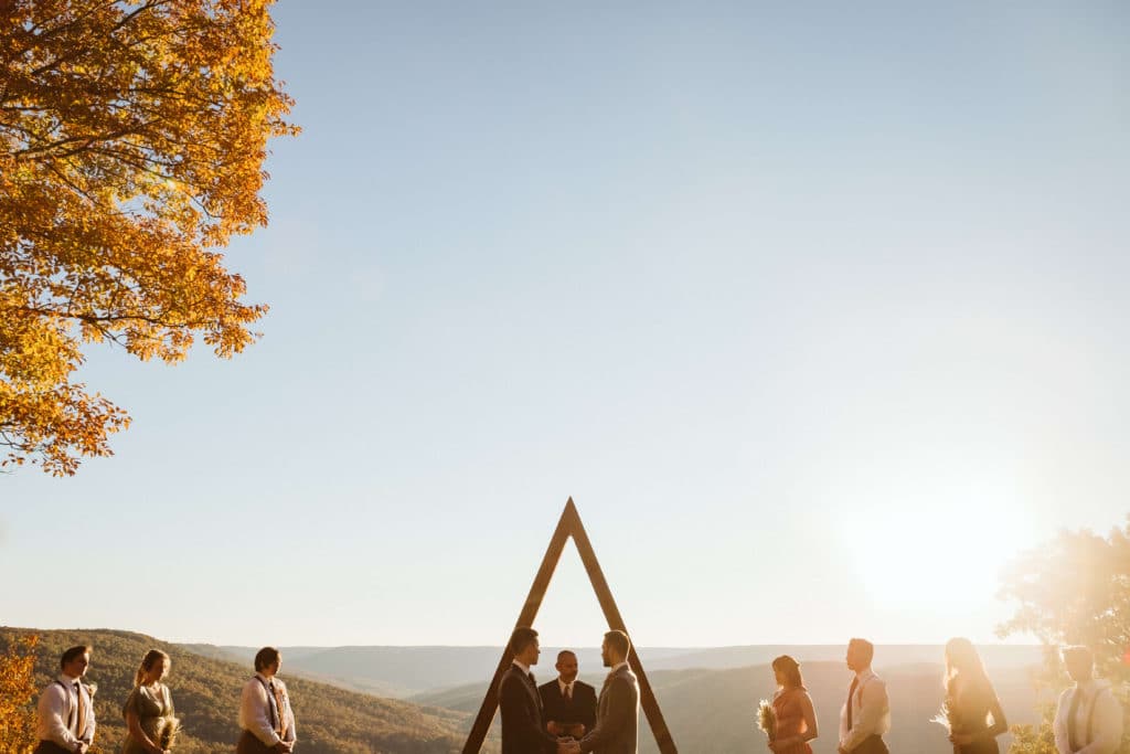 Autumn sunset ceremony at Myers Point. Photo by OkCrowe Photography.