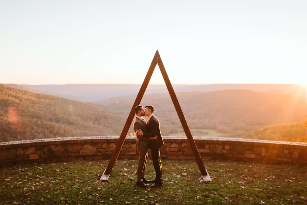 Golden hour newlywed portraits at Myers Point. Photo by OkCrowe Photography.