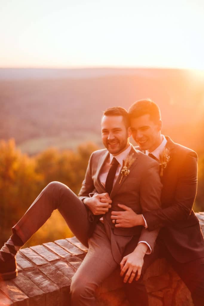 Golden hour newlywed portraits at Myers Point. Photo by OkCrowe Photography.