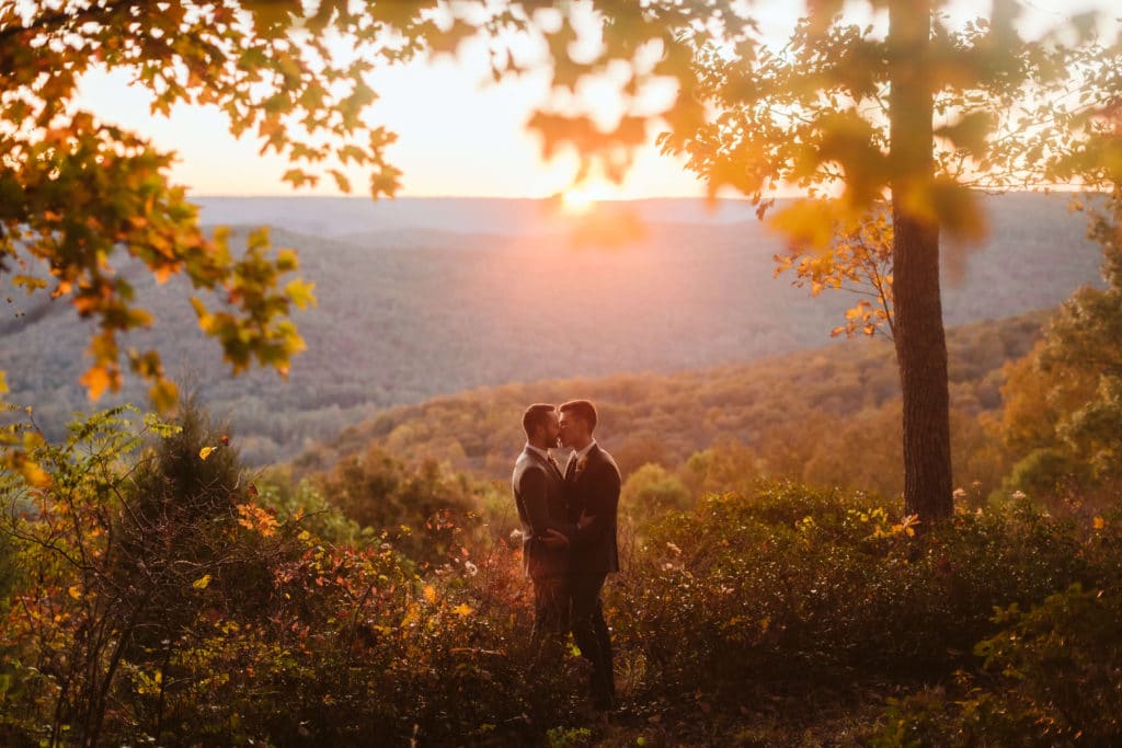 Golden hour newlywed portraits at Myers Point. Photo by OkCrowe Photography.