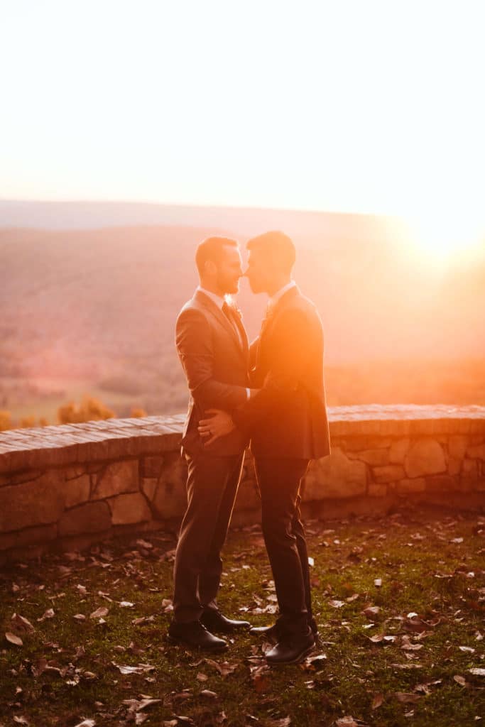 Golden hour newlywed portraits at Myers Point. Photo by OkCrowe Photography.