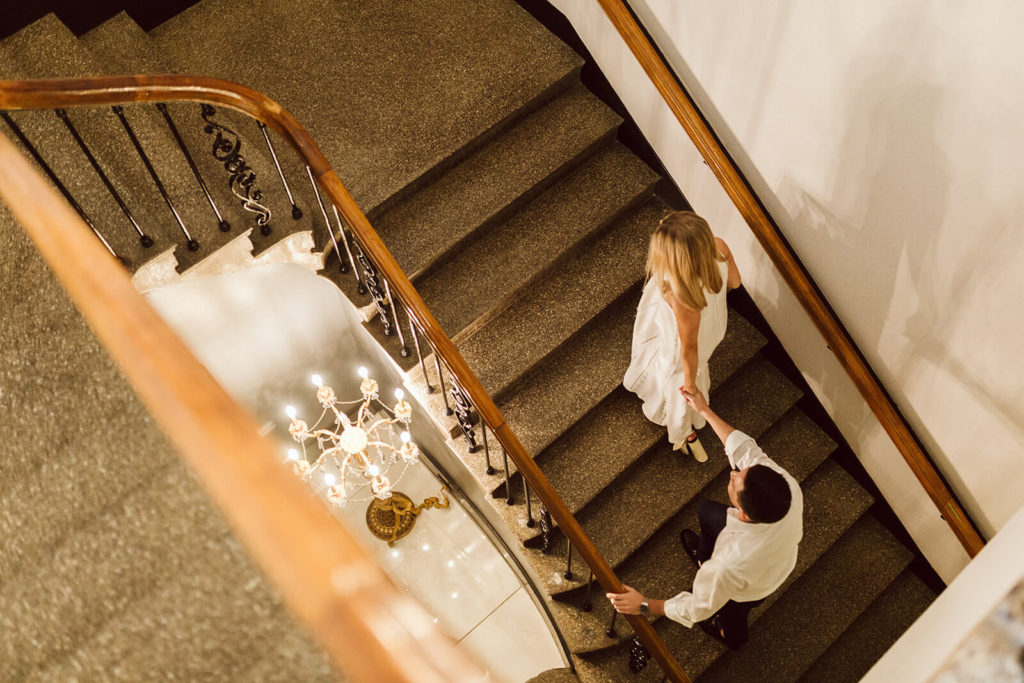 A timeless engagement session at the Read House in Chattanooga. Photo by OkCrowe Photography.