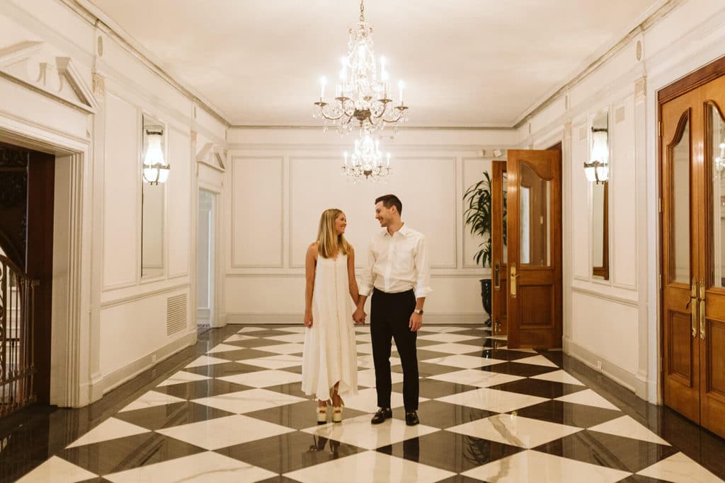 A timeless engagement session at the Read House in Chattanooga. Photo by OkCrowe Photography.