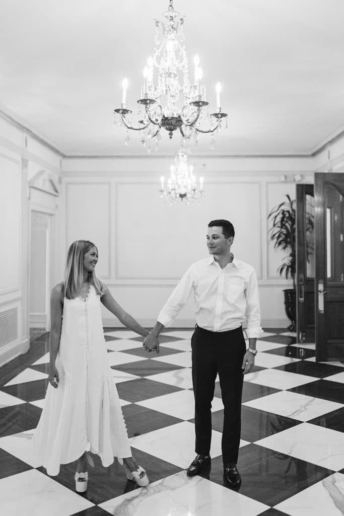 A timeless engagement session at the Read House in Chattanooga. Photo by OkCrowe Photography.