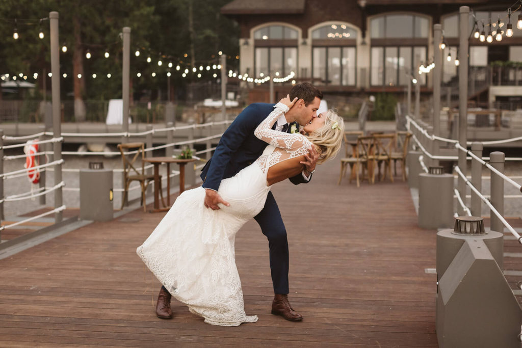 Bride and groom newlywed portraits at the Westshore Cafe and Inn. Photo by OkCrowe Photography.