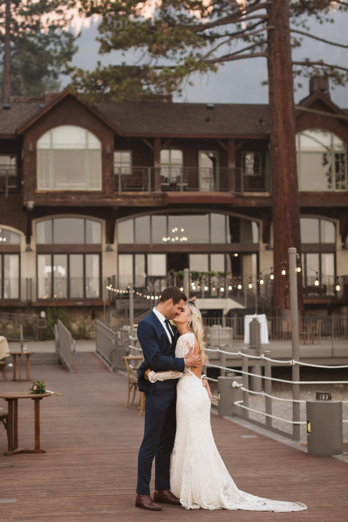 Bride and groom newlywed portraits at the Westshore Cafe and Inn. Photo by OkCrowe Photography.