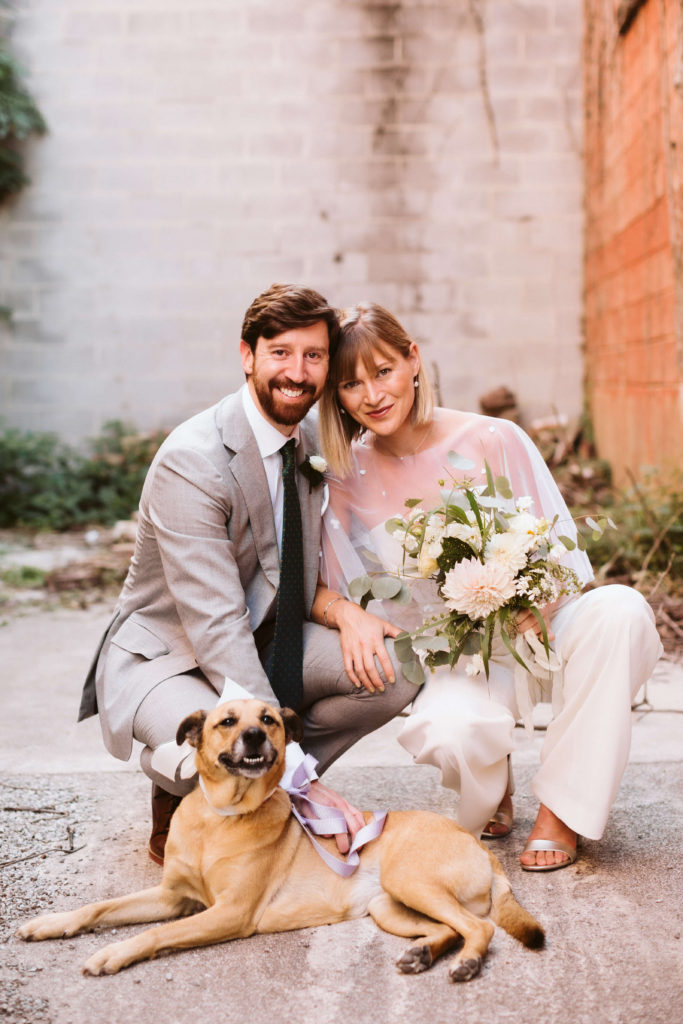 Newlywed portraits behind the Turnbull Building in Chattanooga. Photo by OkCrowe Photography.