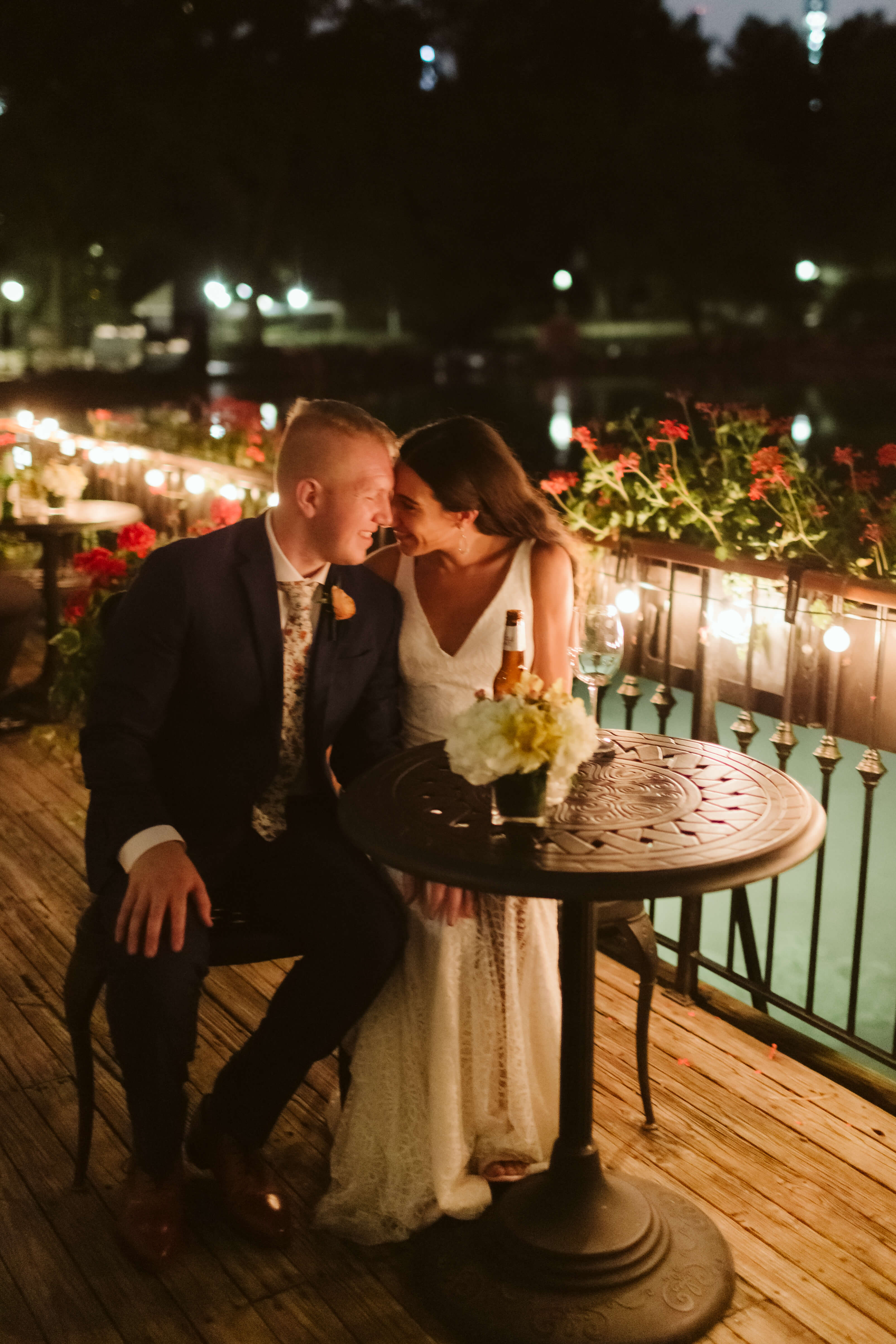 Bride and groom night portraits at the Loeb Boathouse. Photo by OkCrowe Photography.