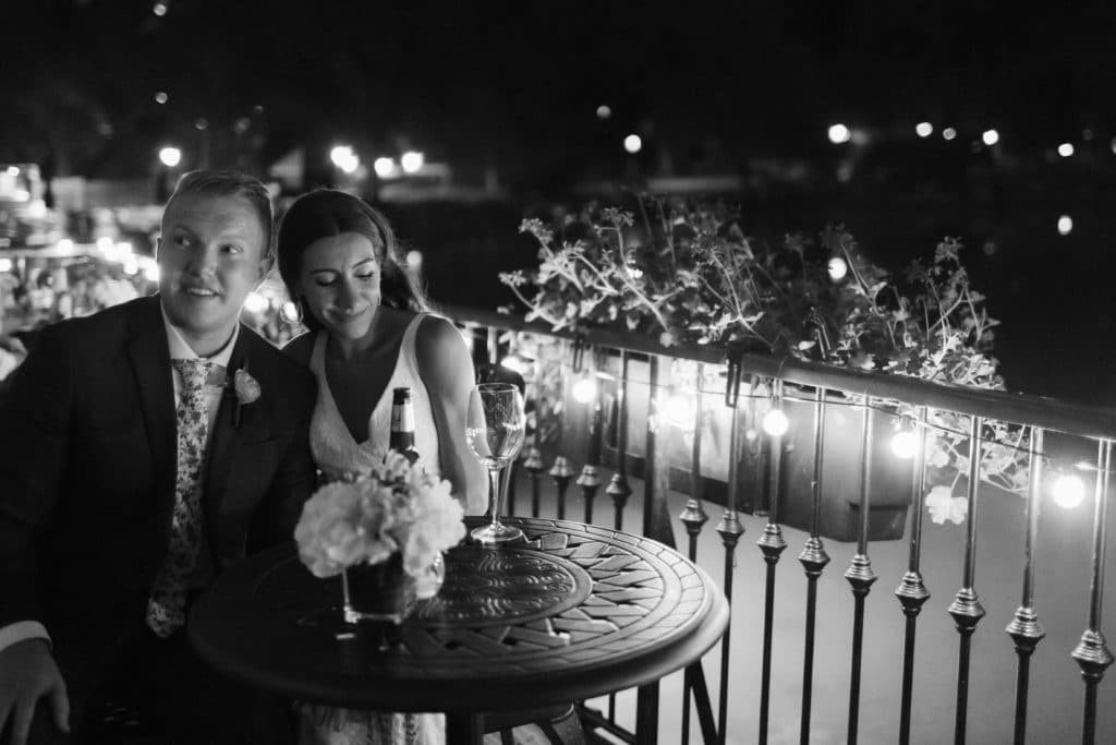 Bride and groom night portraits at the Loeb Boathouse. Photo by OkCrowe Photography.