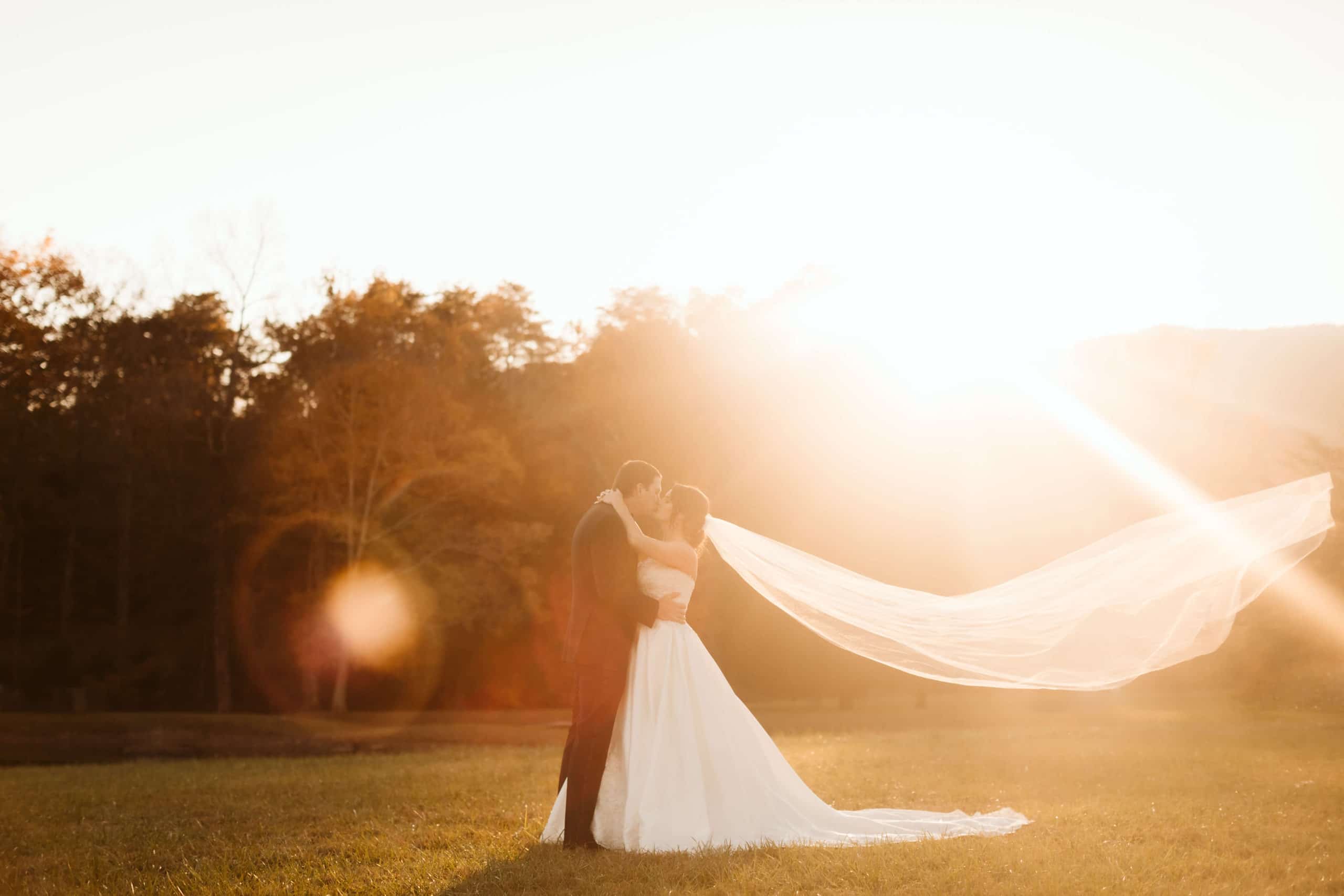 Sunset newlywed portraits at the Homestead at Cloudland Station. Photo by OkCrowe Photography.