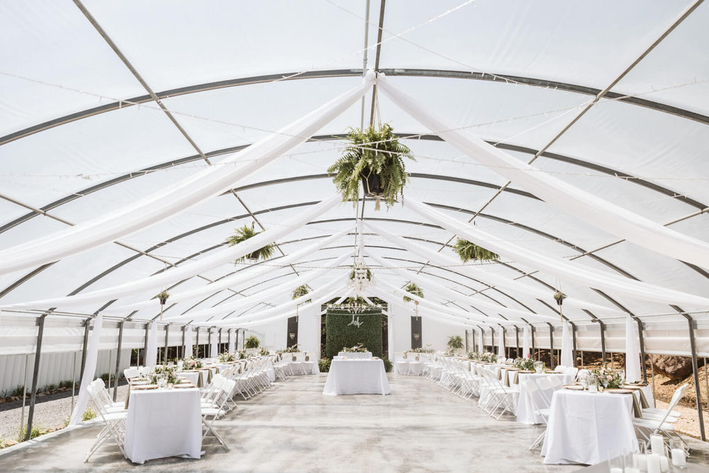 Greenhouse wedding reception at the Venue at Lilly Lou's. Photo by OkCrowe Photography.