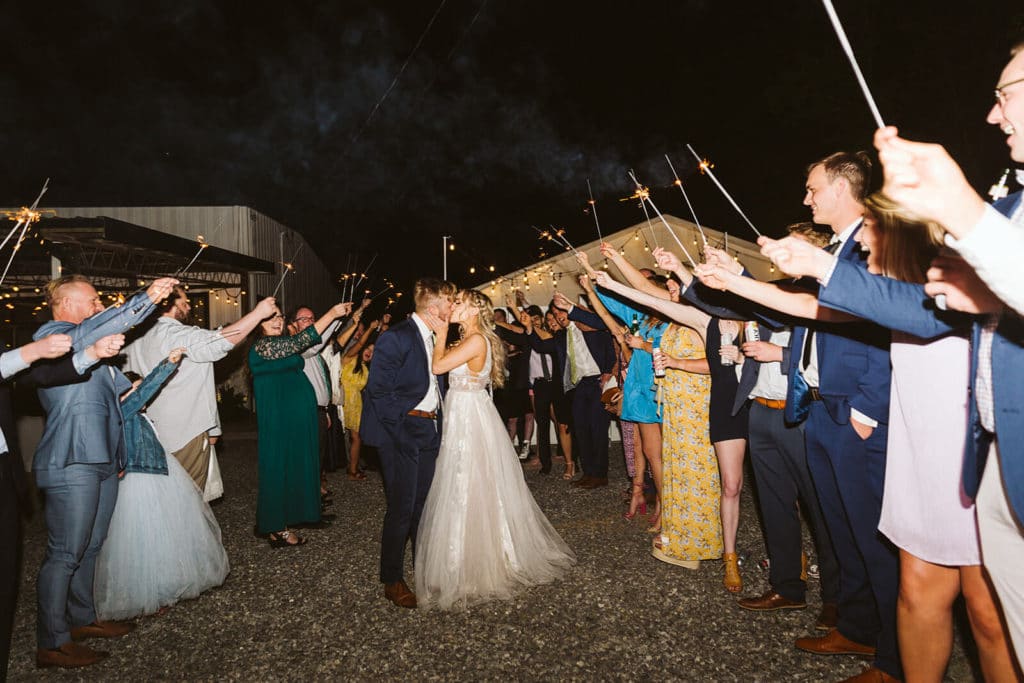 Sparkler send off at the Venue at Lilly Lou's. Photo by OkCrowe Photography.