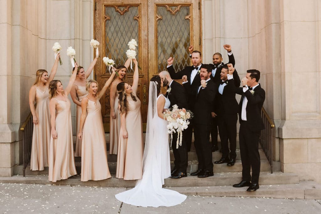 Wedding party portraits at Basilica of Saints Peter and Paul. Photo by OkCrowe Photography.