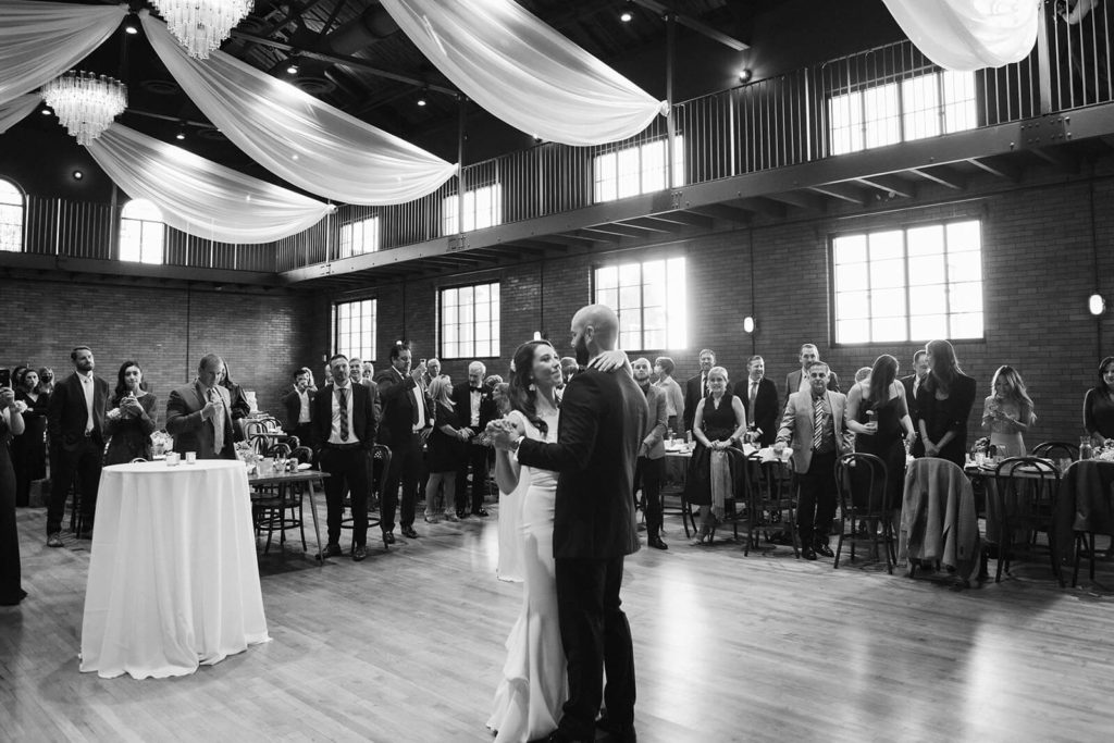 Wedding reception in the Common House in Chattanooga. Photo by OkCrowe Photography.