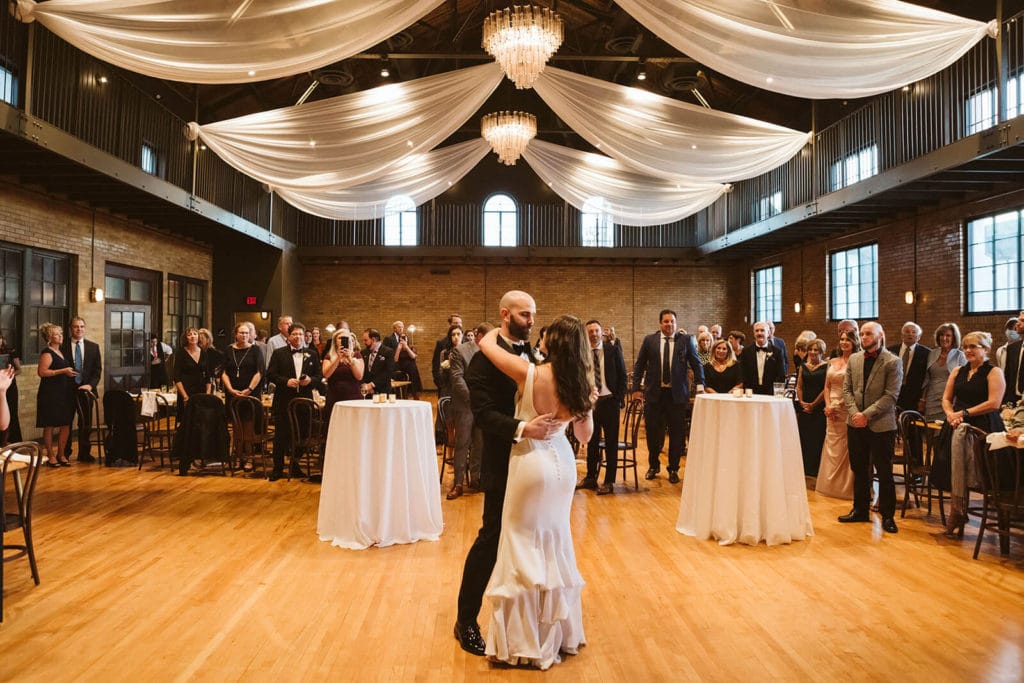Wedding reception in the Common House in Chattanooga. Photo by OkCrowe Photography.