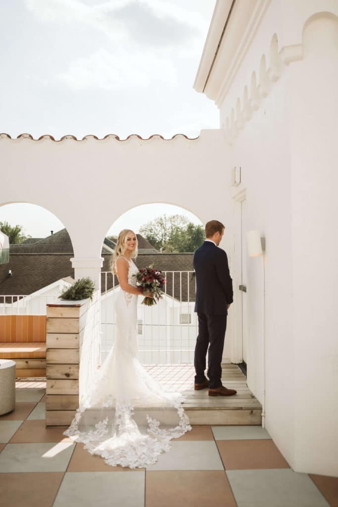 First look session and private vows at the Common House in Chattanooga. Photo by OkCrowe Photography.