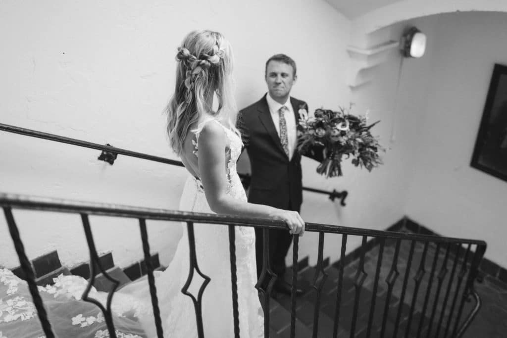 First look session and private vows at the Common House in Chattanooga. Photo by OkCrowe Photography.