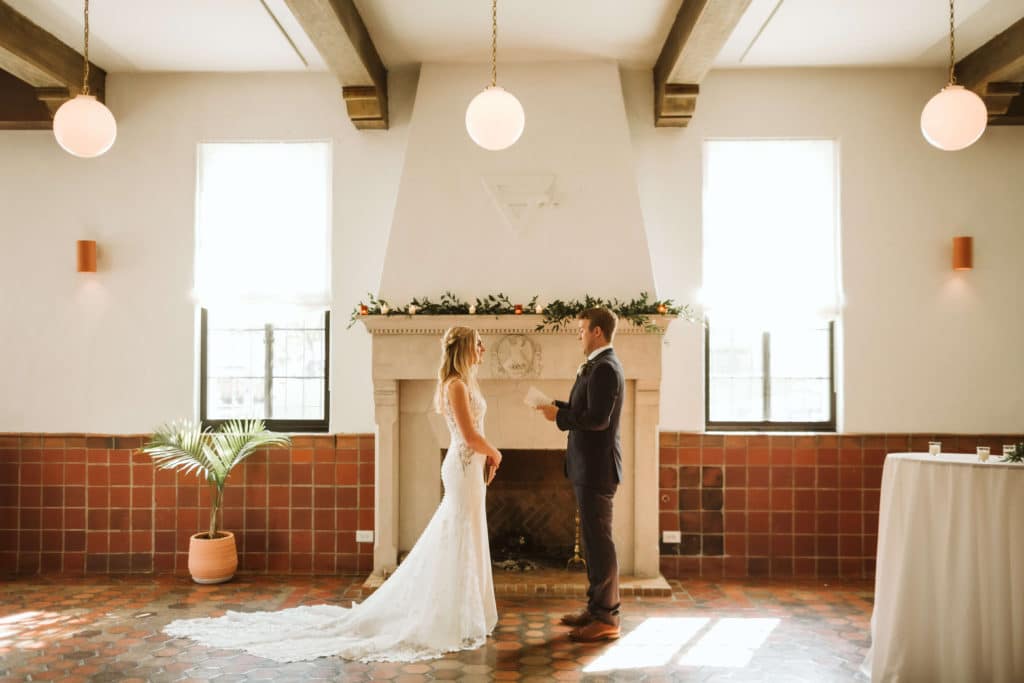 First look session and private vows at the Common House in Chattanooga. Photo by OkCrowe Photography.