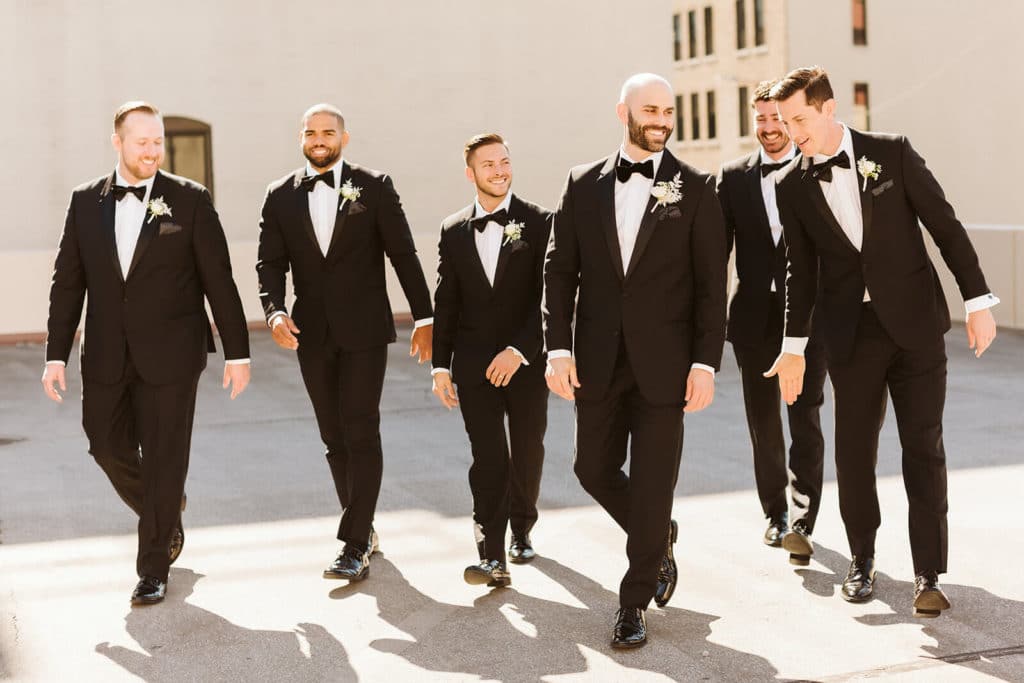 Groom and groomsmen portraits at the Common House in Chattanooga. Photo by OkCrowe Photography.