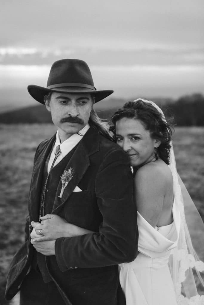 Bride and groom portraits at a secret North Carolina mountain elopement. Photo by OkCrowe Photography.