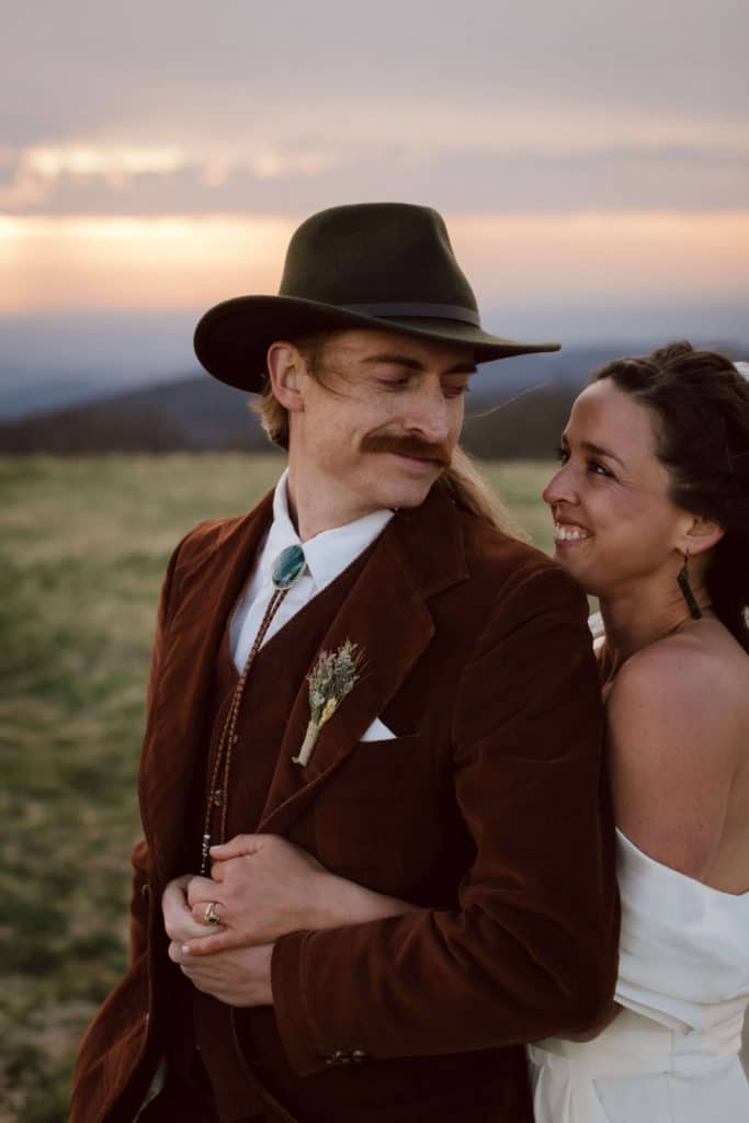 Bride and groom portraits at a secret North Carolina mountain elopement. Photo by OkCrowe Photography.