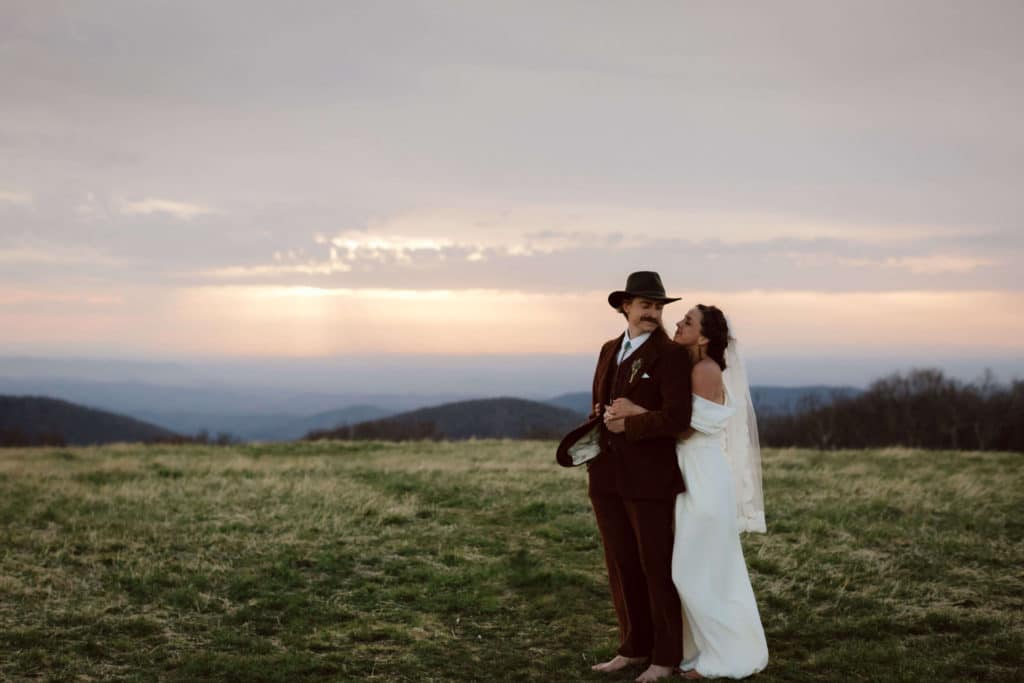 Bride and groom portraits at a secret North Carolina mountain elopement. Photo by OkCrowe Photography.